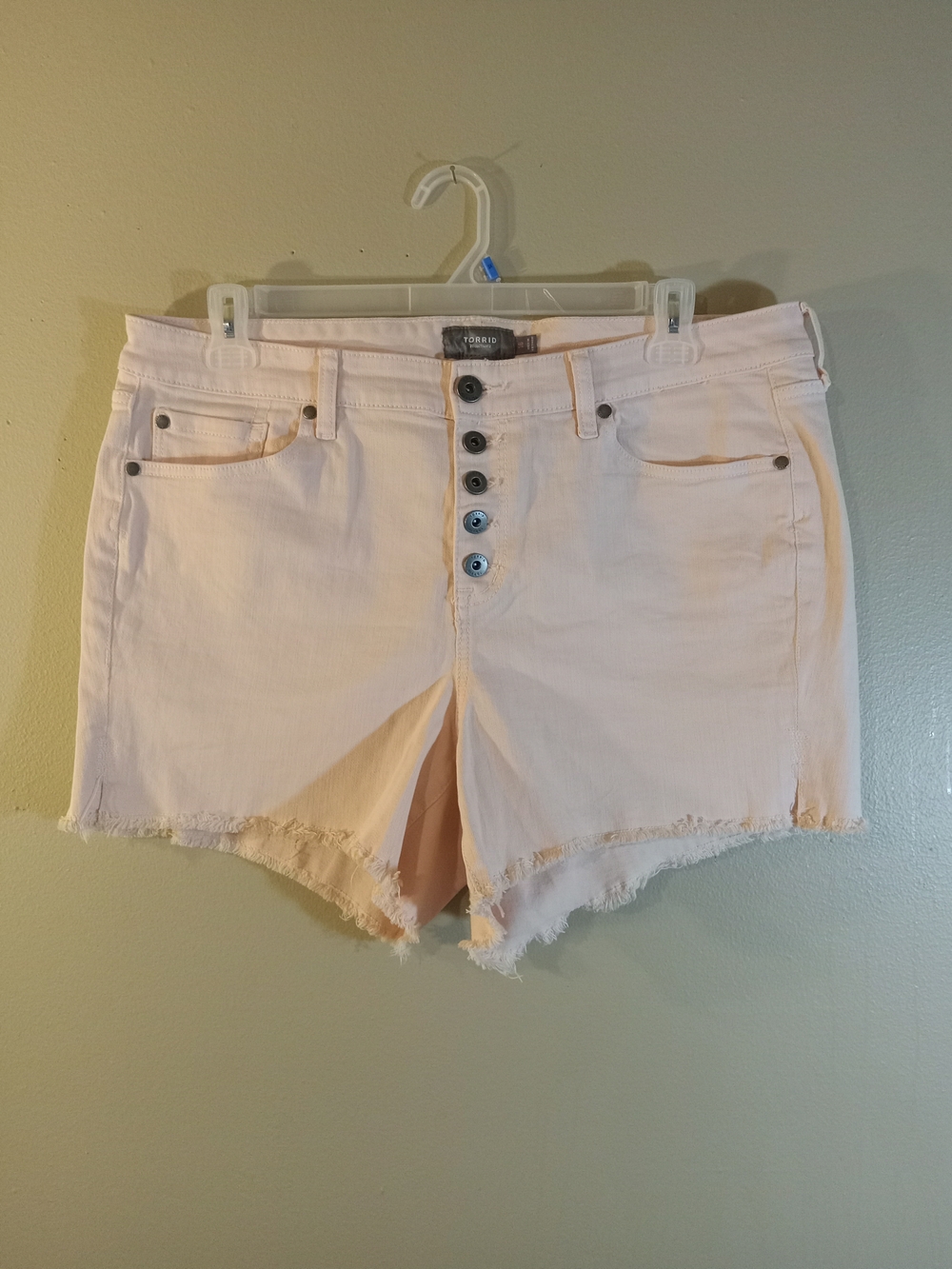 torrid Pale Pink Button-Front Frayed Hem Denim Shorts